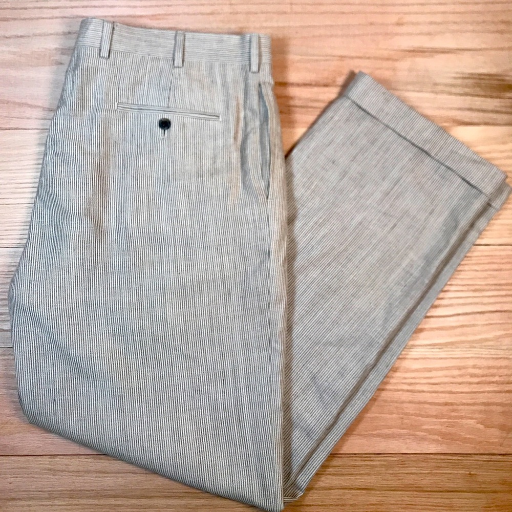 Brooks Brothers 40x32 Linen Blend Microstripe Pleated Pants